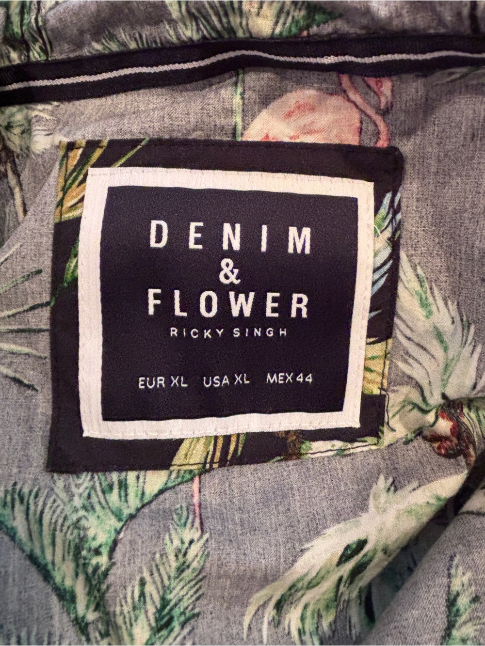 Denim & Flower Black Hoodie with Green Palm & Pink Flamingo Print - Picture 5 of 10
